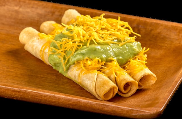 #8 Four Rolled Tacos W/ Guacamole.